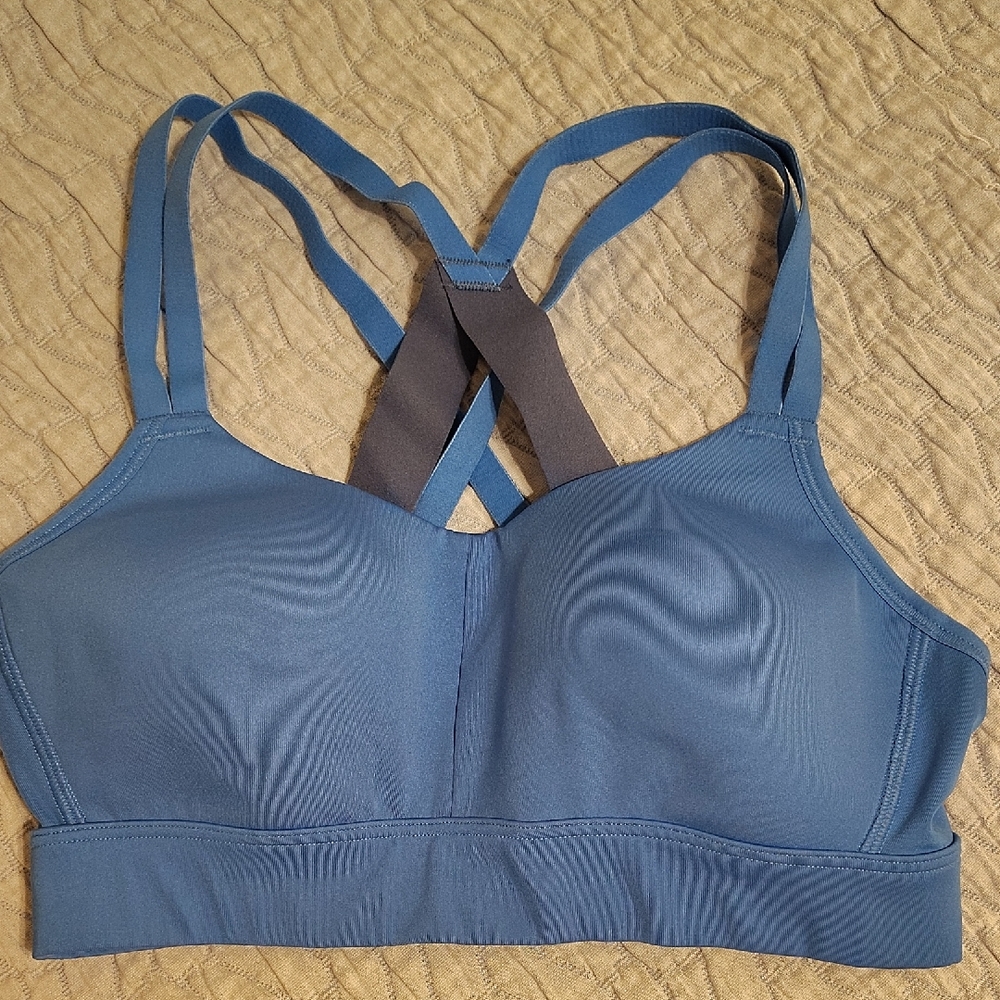 Under Armour Blue and Gray Sports Bra with Crossed Straps